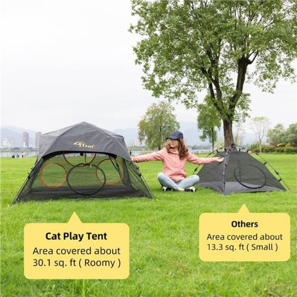 Outdoor Cat Play Tent (X- Large Portable Cat House, Cat Enclosure w/Cat Tunnel) - Picture 6 of 6
